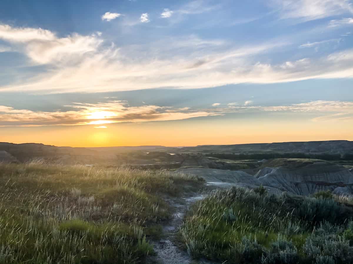 Sunset on hoodoo filled prairies