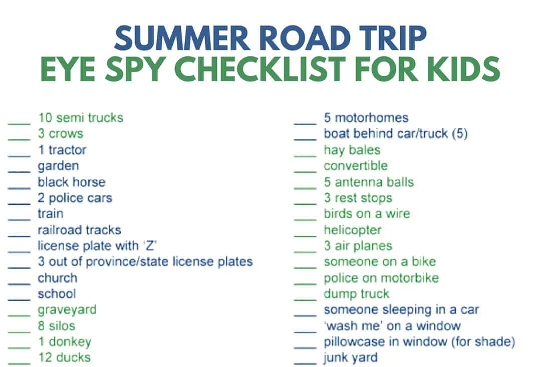 Summer Road Trip Eye Spy Checklist for Kids