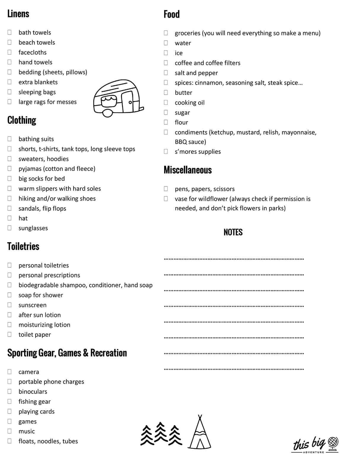 Camping Supplies Checklist