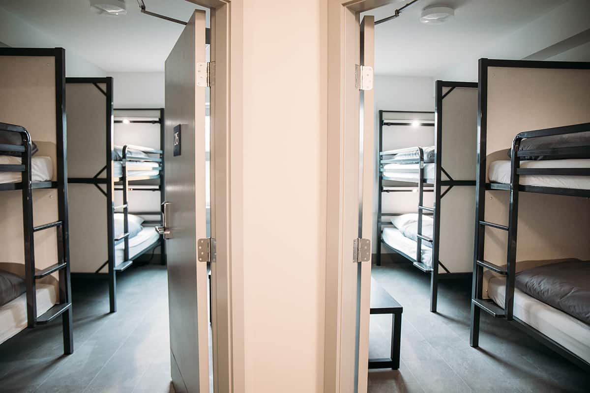 an image of bunkbeds in the shared dorms at the HI Jasper Hostel